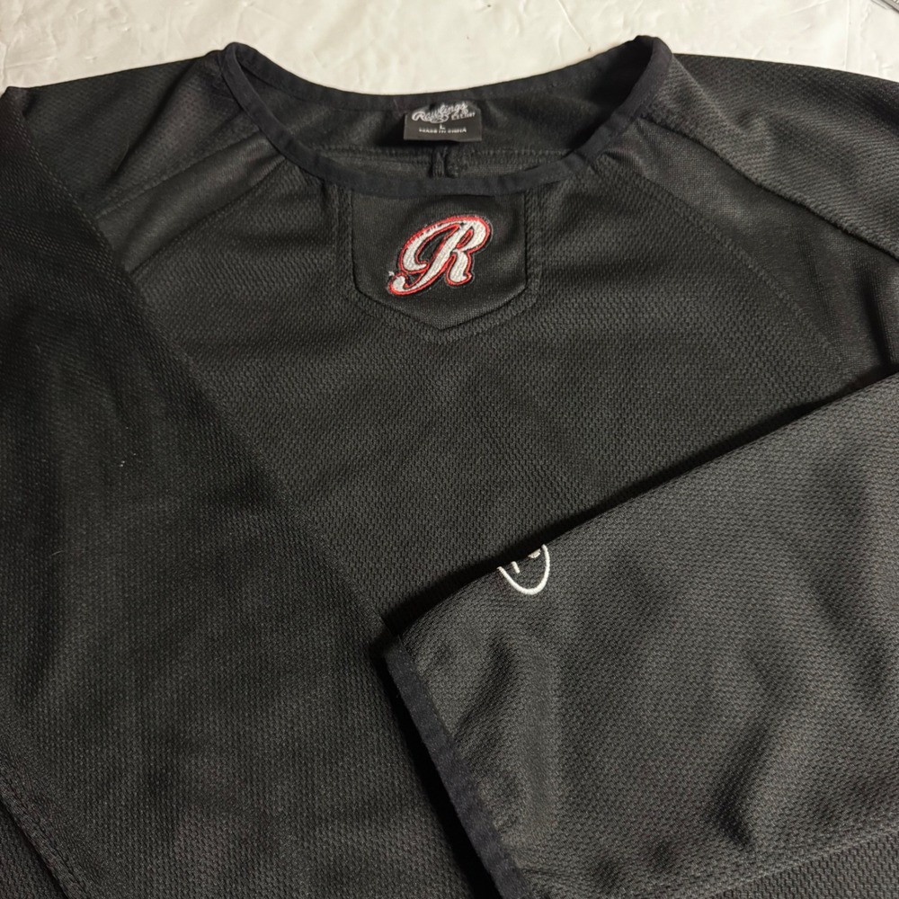 Rawlings Kids Black Long Sleeve Baseball Jersey Mesh Shirt‎ Size L Number 4